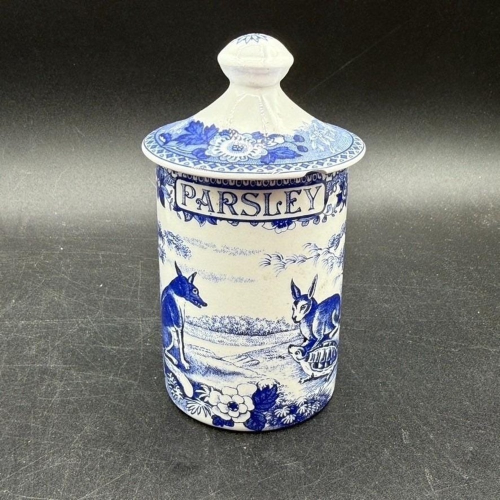 Spode Blue Room Collection PARSELY Aesops  4.25" Herb /Spice Jar w/ Lid, England